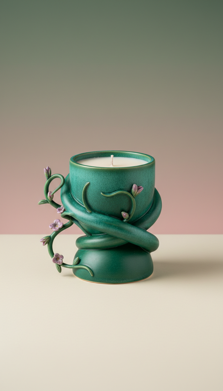 Emerald Vine Decorative Ceramic Candle